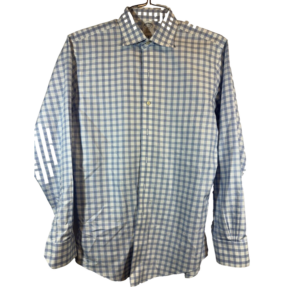 Brooks Brothers Regent Long Sleeve Dress Shirt Blue Check Mens Size 15.5 D59